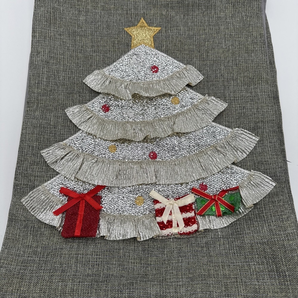 Merry‎ Christmas Tree Gifts Table Runner Winter Xmas 12 x 72 Inch Silver